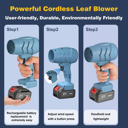 Electric Mini Leaf Blower, Powered Handheld Blower Leaf, Adjustable Wind Speed Cordless 21V Battery Blower with 2 Rechargeable Batteries and Charger, Toolbox, for Yard Leaf & Snow Removal(Blue)
